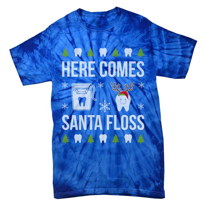 Here Comes Santa Floss Dental Christmas Funny Gift For Dentist Cool Gift Tie-Dye T-Shirt