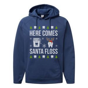 Here Comes Santa Floss Dental Christmas Funny Gift For Dentist Cool Gift Performance Fleece Hoodie