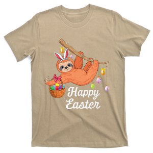 Happy Cute Sloth With Bunny Ears Egg Hunting Easter Sloth T-Shirt