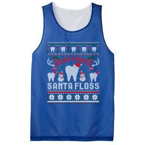 Here Comes Santa Floss Dentist Christmas Ugly Sweater Cute Gift Mesh Reversible Basketball Jersey Tank