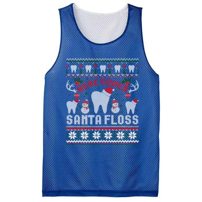 Here Comes Santa Floss Dentist Christmas Ugly Sweater Cute Gift Mesh Reversible Basketball Jersey Tank