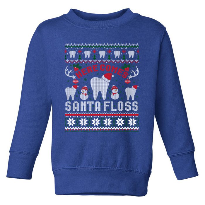 Here Comes Santa Floss Dentist Christmas Ugly Sweater Cute Gift Toddler Sweatshirt