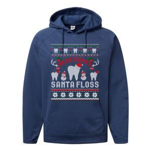 Here Comes Santa Floss Dentist Christmas Ugly Sweater Cute Gift Performance Fleece Hoodie