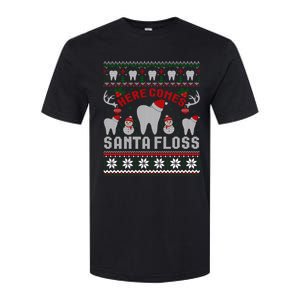 Here Comes Santa Floss Dentist Christmas Ugly Sweater Cute Gift Softstyle CVC T-Shirt