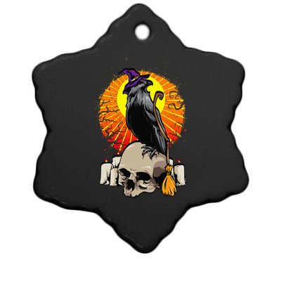 Halloween Crow Stand On Skull Vintage Spooky Witch Retro Ceramic Star Ornament