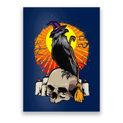 Halloween Crow Stand On Skull Vintage Spooky Witch Retro Poster