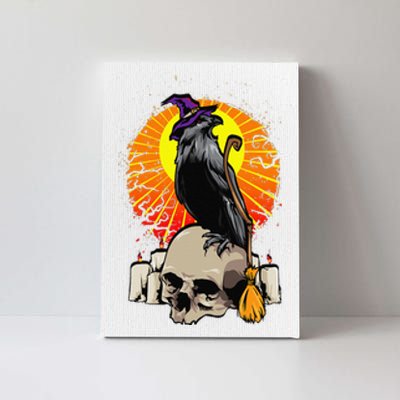 Halloween Crow Stand On Skull Vintage Spooky Witch Retro Canvas