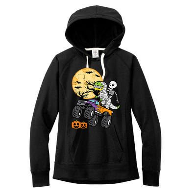 Halloween Costume Skeleton Dino Monster Truck Gift Women's Fleece Hoodie