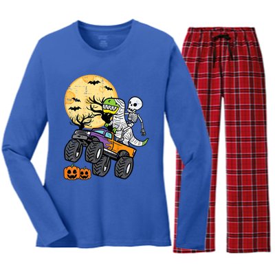 Halloween Costume Skeleton Dino Monster Truck Gift Women's Long Sleeve Flannel Pajama Set 