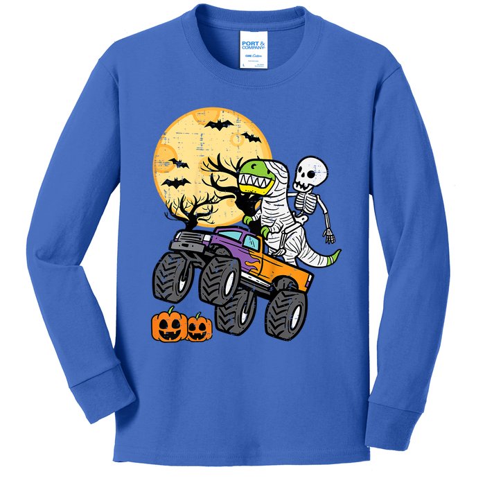 Halloween Costume Skeleton Dino Monster Truck Gift Kids Long Sleeve Shirt