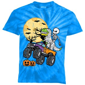 Halloween Costume Skeleton Dino Monster Truck Gift Kids Tie-Dye T-Shirt