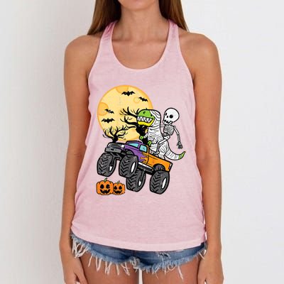 Halloween Costume Skeleton Dino Monster Truck Gift Women's Knotted Racerback Tank