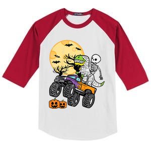 Halloween Costume Skeleton Dino Monster Truck Gift Kids Colorblock Raglan Jersey