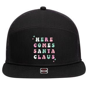 Here Comes Santa Claus Retro Merry Christmas Xmas Gift 7 Panel Mesh Trucker Snapback Hat