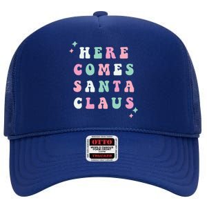 Here Comes Santa Claus Retro Merry Christmas Xmas Gift High Crown Mesh Back Trucker Hat