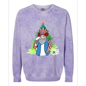 Here Comes Santa Clauspatriotic Kris Kringle Christmas Tree Meaningful Gift Colorblast Crewneck Sweatshirt