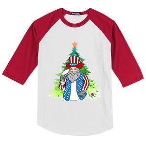 Here Comes Santa Clauspatriotic Kris Kringle Christmas Tree Meaningful Gift Kids Colorblock Raglan Jersey