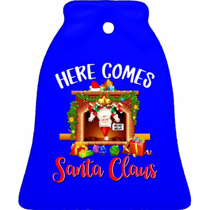 Here Comes Santa! Ho Ho Help! Gift Ceramic Bell Ornament