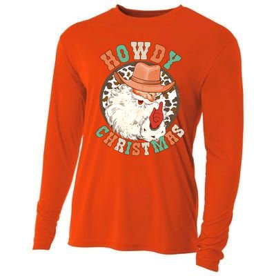 Howdy Christmas Santa Claus Cow Hat Western Southern Xmas Gift Cooling Performance Long Sleeve Crew