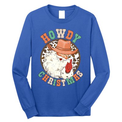 Howdy Christmas Santa Claus Cow Hat Western Southern Xmas Gift Long Sleeve Shirt