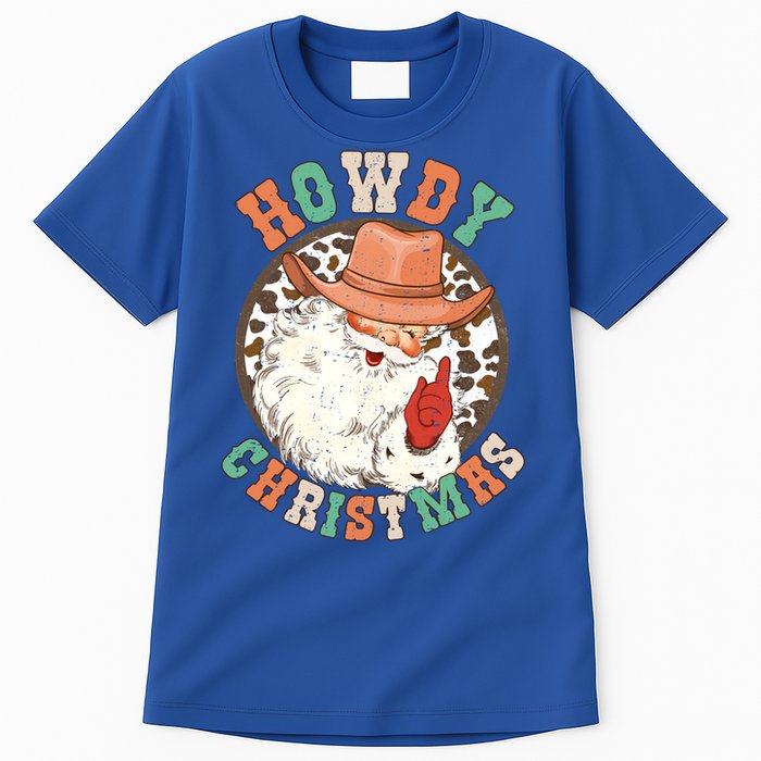 Howdy Christmas Santa Claus Cow Hat Western Southern Xmas Gift Tall T-Shirt