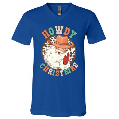 Howdy Christmas Santa Claus Cow Hat Western Southern Xmas Gift V-Neck T-Shirt