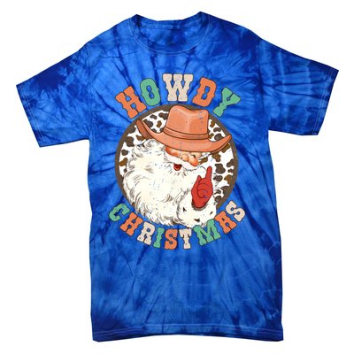 Howdy Christmas Santa Claus Cow Hat Western Southern Xmas Gift Tie-Dye T-Shirt