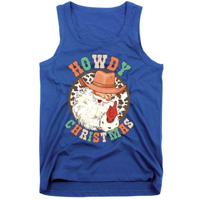 Howdy Christmas Santa Claus Cow Hat Western Southern Xmas Gift Tank Top