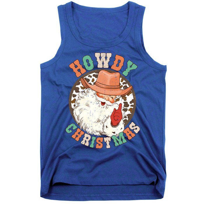 Howdy Christmas Santa Claus Cow Hat Western Southern Xmas Gift Tank Top