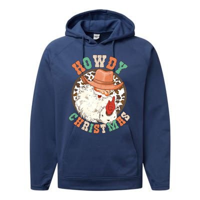 Howdy Christmas Santa Claus Cow Hat Western Southern Xmas Gift Performance Fleece Hoodie