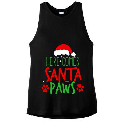 Here Comes Santa Paws Cute Christmas Ladies PosiCharge Tri-Blend Wicking Tank