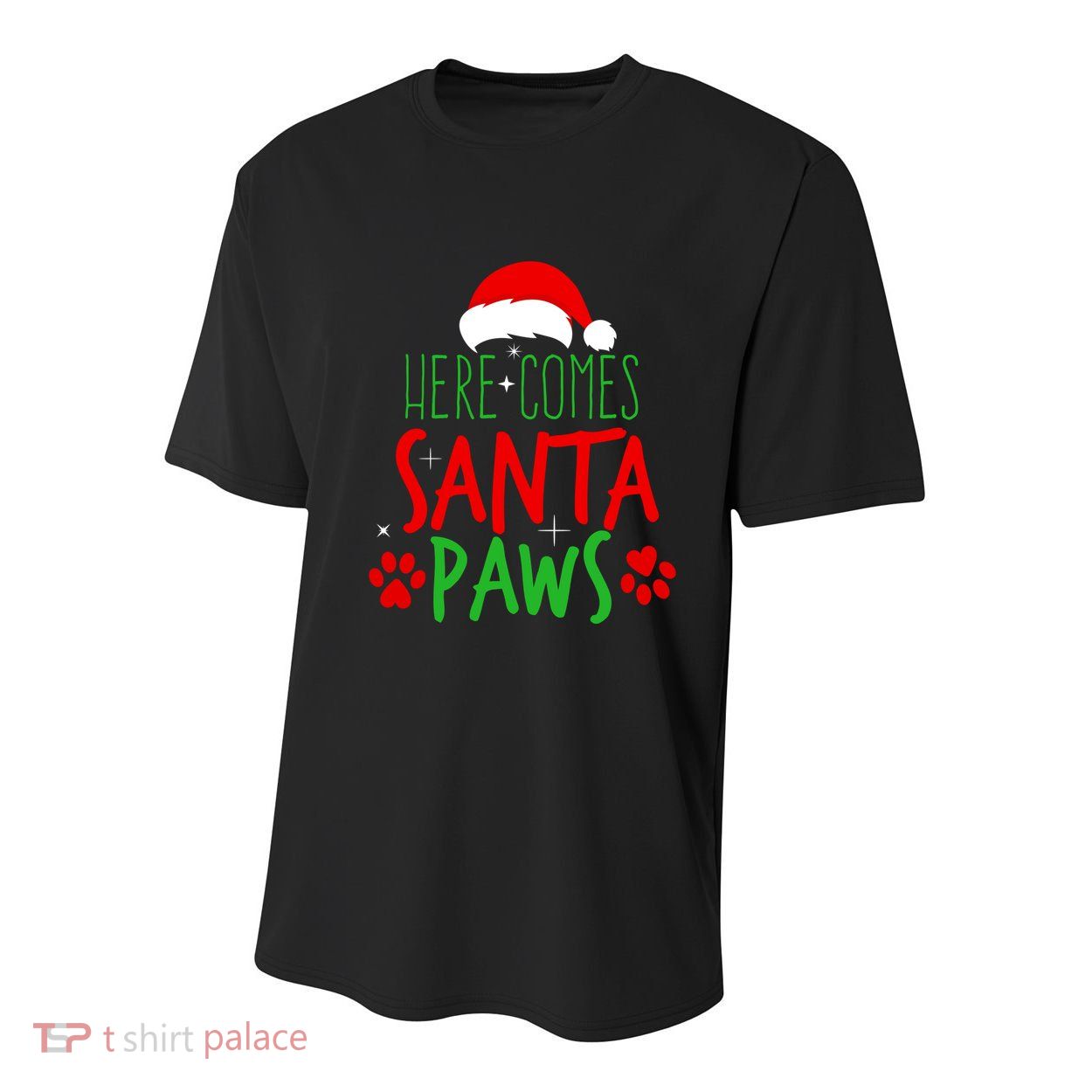Here Comes Santa Paws Cute Christmas Youth Performance Sprint T-Shirt