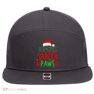 Here Comes Santa Paws Cute Christmas 7 Panel Mesh Trucker Snapback Hat