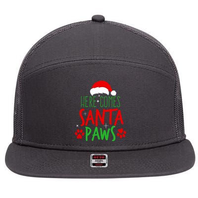 Here Comes Santa Paws Cute Christmas 7 Panel Mesh Trucker Snapback Hat