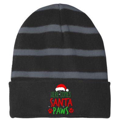 Here Comes Santa Paws Cute Christmas Striped Beanie with Solid Band