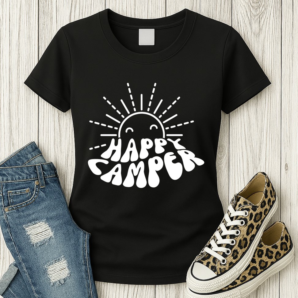 Happy Camper Sunrise Womens T-Shirt