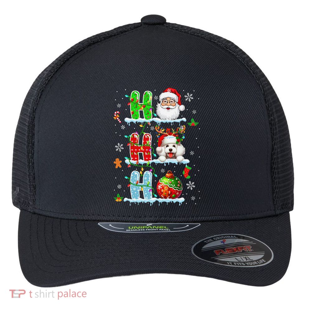 Ho3 Christmas Santa Laughing Reindeer Poodle Owner Flexfit Unipanel Trucker Cap