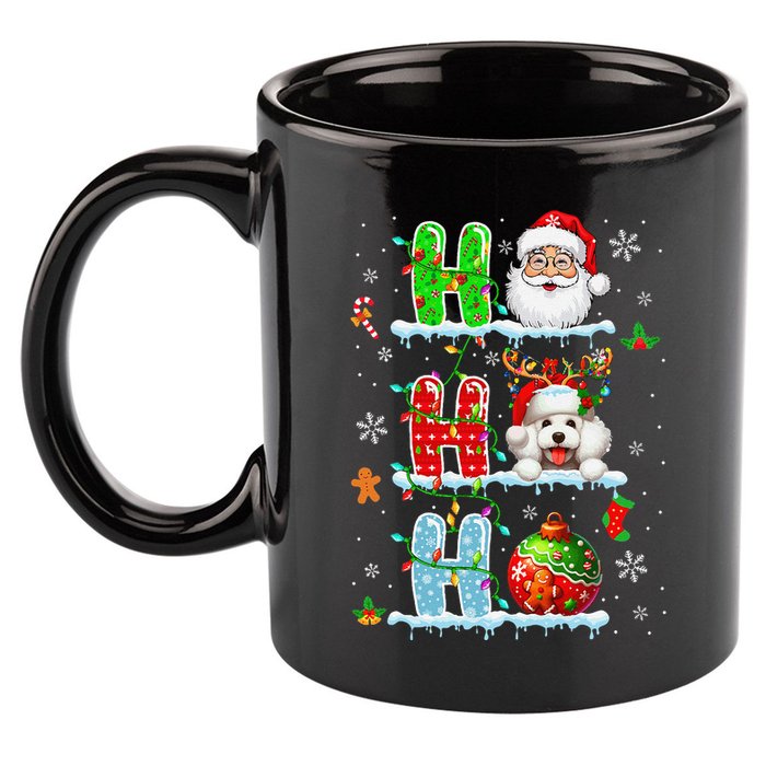 Ho3 Christmas Santa Laughing Reindeer Poodle Owner 11oz C Handle Ceramic Mug