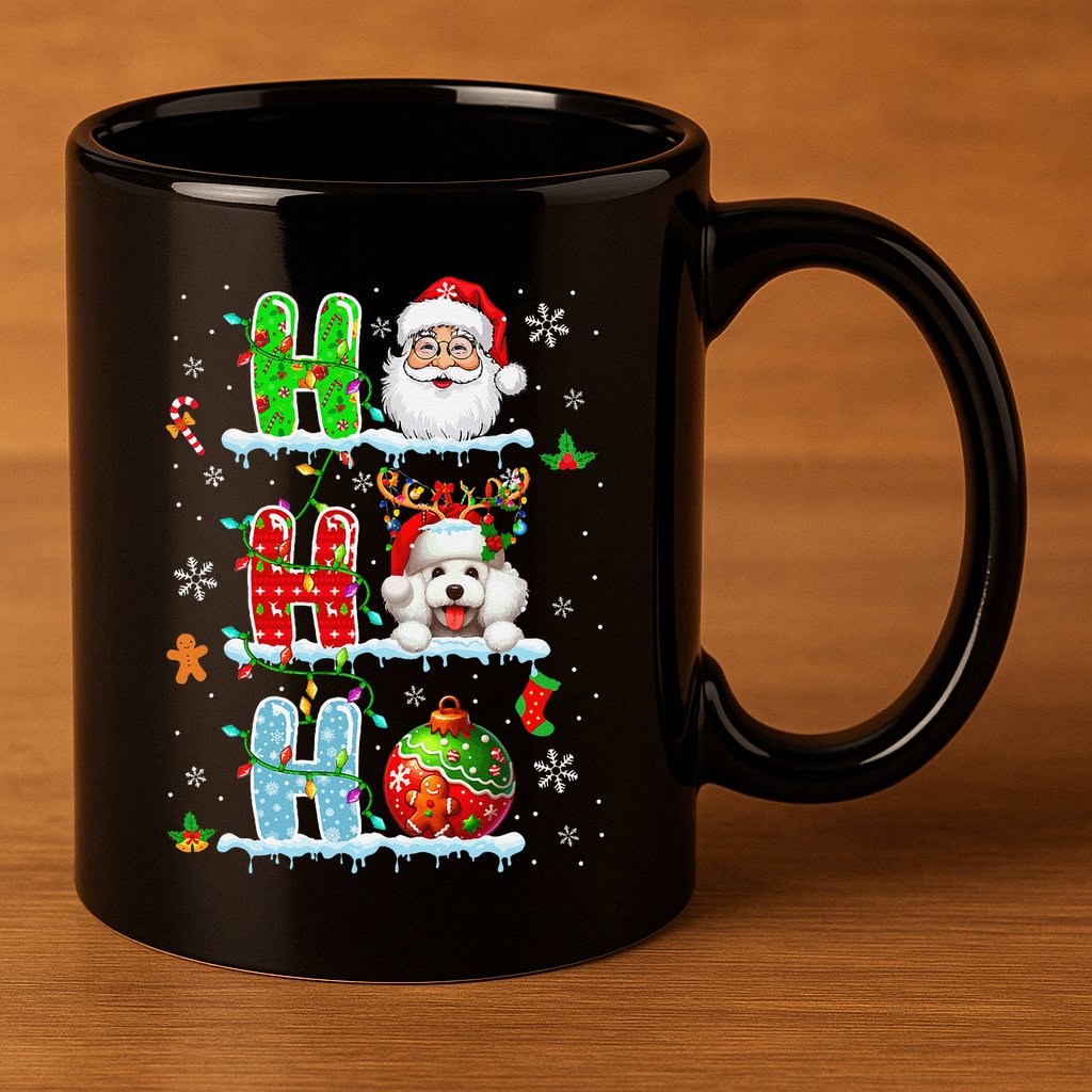 Ho3 Christmas Santa Laughing Reindeer Poodle Owner 11oz C Handle Ceramic Mug