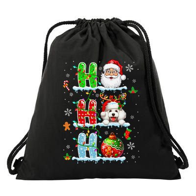 Ho3 Christmas Santa Laughing Reindeer Poodle Owner Drawstring Bag