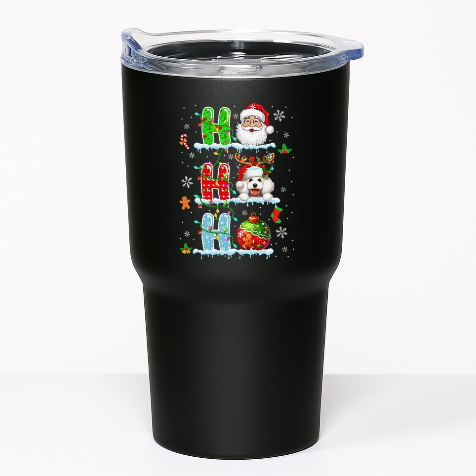 Ho3 Christmas Santa Laughing Reindeer Poodle Owner Tumbler