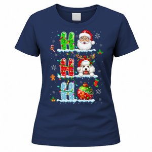 Ho3 Christmas Santa Laughing Reindeer Poodle Owner Women's T-Shirt