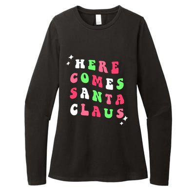 Here Comes Santa Claus Retro Merry Christmas Xmas Gift Womens CVC Long Sleeve Shirt