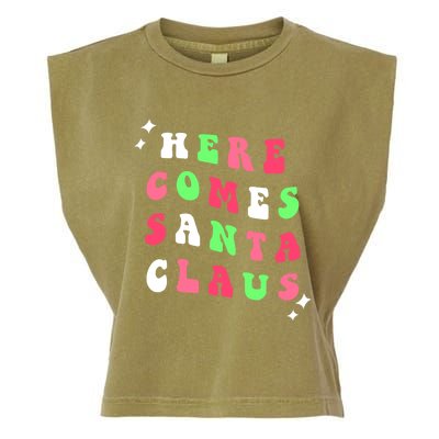 Here Comes Santa Claus Retro Merry Christmas Xmas Gift Garment-Dyed Women's Muscle Tee