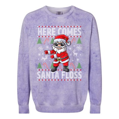 Here Come Santa Floss Christmas Tree Santa Claus Christmas Gift Colorblast Crewneck Sweatshirt