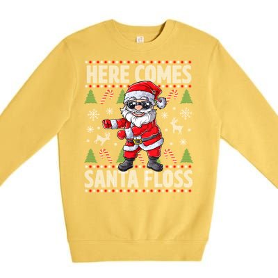 Here Come Santa Floss Christmas Tree Santa Claus Christmas Gift Premium Crewneck Sweatshirt