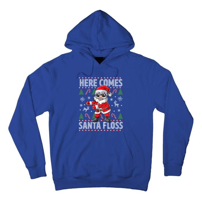 Here Come Santa Floss Christmas Tree Santa Claus Christmas Gift Tall Hoodie