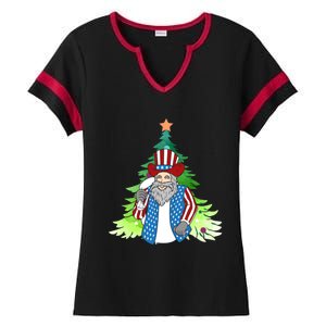 Here Comes Santa Clauspatriotic Kris Kringle Christmas Tree Gift Ladies Halftime Notch Neck Tee