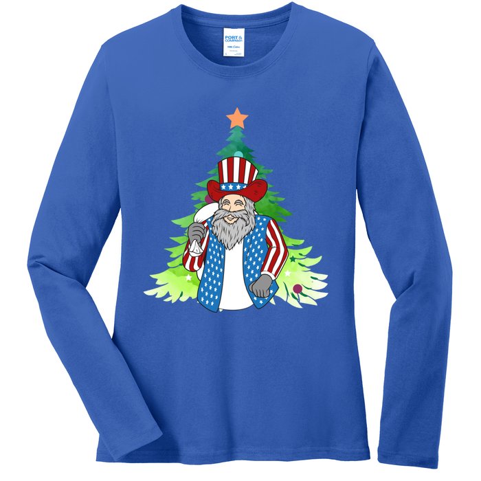 Here Comes Santa Clauspatriotic Kris Kringle Christmas Tree Gift Ladies Long Sleeve Shirt