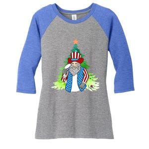 Here Comes Santa Clauspatriotic Kris Kringle Christmas Tree Gift Women's Tri-Blend 3/4-Sleeve Raglan Shirt